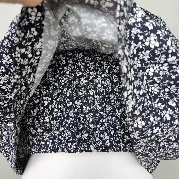 Zara Black White Floral Babydoll Crop Top MEDIUM - Picture 9 of 10